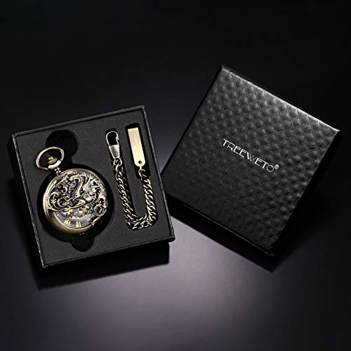 Reloj de bolsillo unisex para regalo con cadena y diseño esqueleto de dragón 7