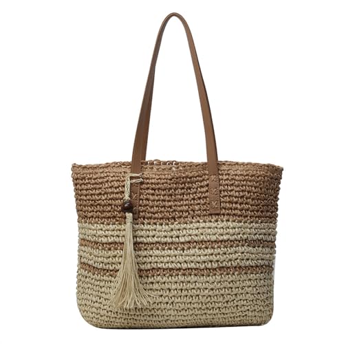 Bolso de Playa de Paja de Verano, Bolso de Paja Hecho a Mano para Mujer, Bolsos de Hombro Tejidos de Moda para Viajes de Verano, Vacaciones en la Playa