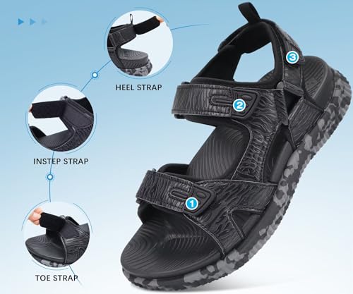 Image of KuaiLu Mens Leather Hiking Sandals with Orthopedic Arch Support Footbed | Sport Recovery Athletic Waliking Sandals For Man Outdoor Summer Casual Thick Cushion Beach Water Fisherman Sandal Size 7-15