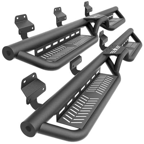 SOENBOO Running Board Side Steps SuperCrew Cab Compatible for 2015-2026 Ford F150 & 2017-2026 Ford F250 F350 Super Duty Crew Cab Two Stairs Design Side Rails Nerf Bar (Black-Star Logo)