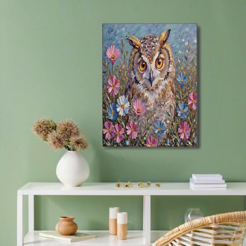 Peinture l'Huile Hibou pour Salon | Toile Esthétique Brun Haute Définition