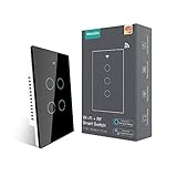 MoesGo WiFi Smart Wall Light Switch,Glass Panel, Multi-Control(3 Way), 2.4GHz Wi-Fi Touch Switches, Neutral Wire Required, Remote Control Smart Life/Tuya App, Work with Alexa, Google Home Black 4 Gang