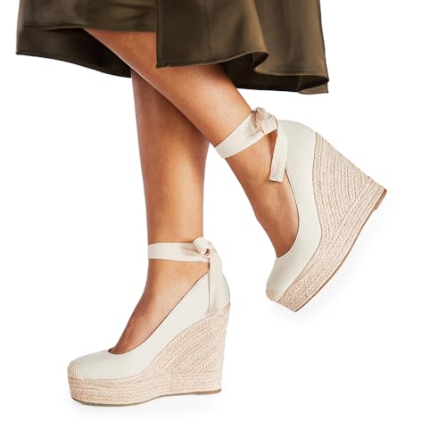 JustFab Wedge Sandals for Women Platform High Heels Summer Mule Open Toe Espadrille Wedges Slip on Comfortable Soft Arch Support Sandals4