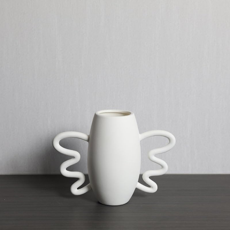 Vaso in Ceramica Bianca for Soggiorno, Ornamenti for Composizioni Floreali Secche(M)