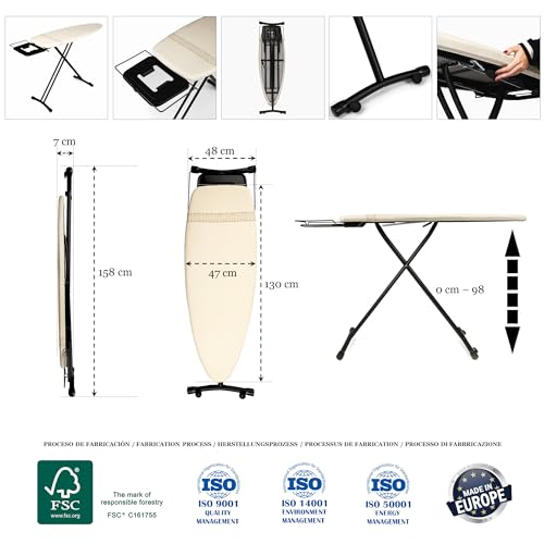 Tabla de Planchar StarBigVIP Premium Profesional Grande (130x47 cm) – Plegable y Robusta, Altura Ajustable con Ruedas, Superficie XXL Ancha, Estable, para Centros de Planchado – Fabricada en Europa - imagen 14
