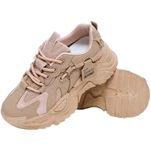 Chunky Sneakers for Women,Anti Slip Fashionable Retro Height Increasing Lace up Shoes,Breathable Verastile Casual Style
