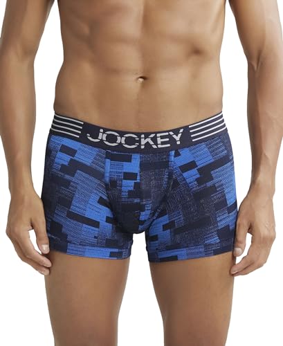 Image of Jockey MM08 Men's Microfiber Mesh Elastane Stretch Printed Performance Active Wear Trunk with StayDry Technology