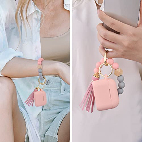Image of Case for Airpods 3 (2021), Filoto Silicone Airpod 3rd Generation Case Cover with Bracelet Keychain, Cute Protective Case for Apple Air Pod 3 Wireless Charging Case Women(Pink)