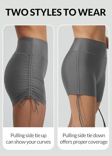 baleaf Women's Swim Shorts 3" High Waisted Swimsuit Tummy Control Bottoms Ruched Side Board Shorts with Pocket2