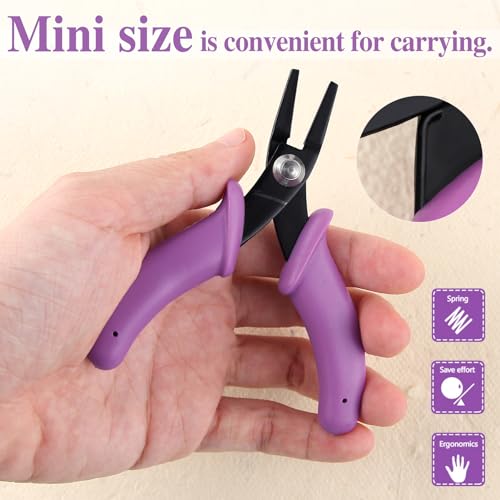 SPEEDWOX Minis: 4" Chain Nose Pliers w/ Smooth & Duckbill Jaws for Jewelry Making & Craft Supplies, Purple, 4" Flat Nose Plier - Image 3
