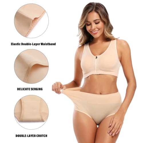 image for Molasus Women's Soft Cotton Underwear Briefs High Waisted Postpartum P