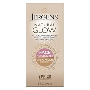 Jergens Natural Glow Face Moisturizer with SPF 20 Sunscreen, Fair to Medium Skin, Oil Free, UVA/UVB Protection – 2 oz