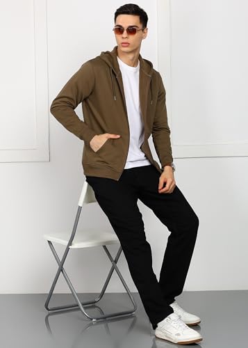 Image of Alan Jones Clothing Men's Solid Zipper Hooded Sweatshirt | Ribbed Hem, Lined Hood, Side Pockets, Durable Zip | Multiple Colors