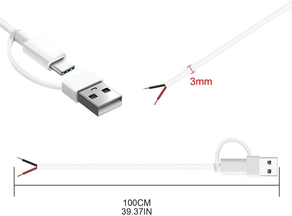 USB C Power Pigtail Cable 5V 2A USB Type C Male to 2 Pin Bare Wire Open End Power Pigtail Cord for LED Fan Camera image 5