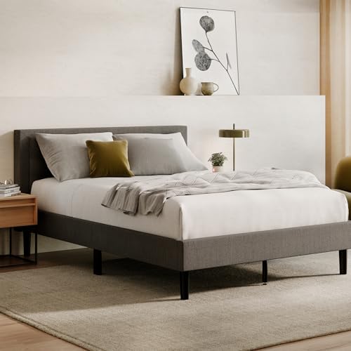 Nectar Bed Frame & Headboard - Grey - Queen - 8 Inch Legs and Sturdy Wooden Slats for Support - Contemporary and Durable Upholstery - Holds Up to 700 Pounds - Easy Assembly