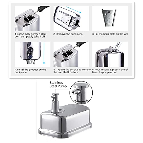 Haojaju Soap Dispenser，Stainless Steel Wall Mounted Manual Pump Soap Dispenser ,Hand Soap Dispenser Commercial For Bathroom&Kitchen (500Ml) #TOP5