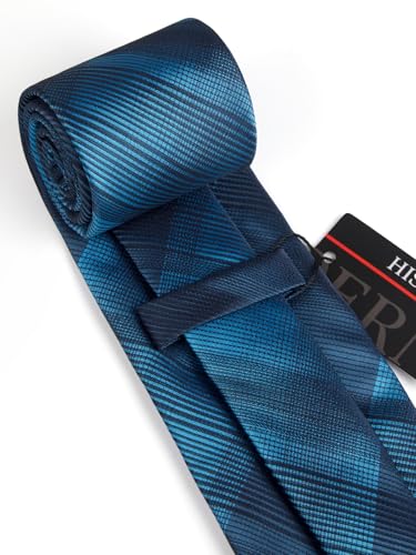 Image of HISDERN Plaid Ties for Men Classic Checkered Tie and Pocket Square Cufflinks Tie Clip Set Woven Men's Necktie Business