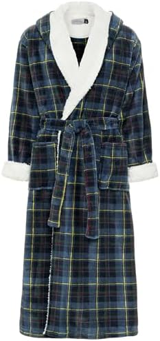 Men's Long Sleeve Sherpa Hooded Robe, Full Length Bathrobe