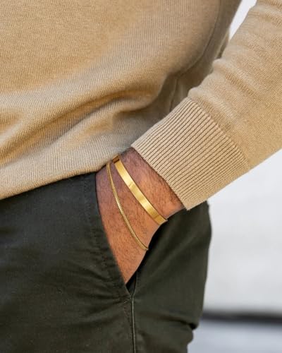 Image of Moodear Bracelet Set for Men, Sterling Silver Gold Plated Chain Bracelet Set