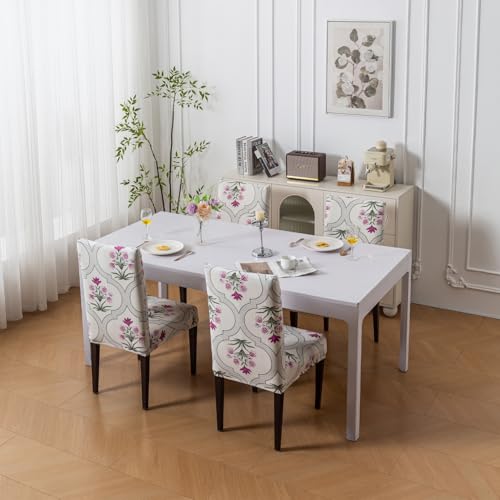 Image of House of Quirk Elastic Chair Cover Stretch Removable Washable Short Dining Chair Cover Protector Seat Slipcover (Pack of 1, Mughal Buta)