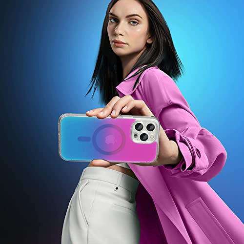 Image of eller sante Zurich MAGPRO Gradient Colored for iPhone 14 Pro Case Cover, Transparent, 6 Feet Drop Protection, Shockproof, Scratch Resistant, Slim, Compatible with MagSafe Back Cover - Pink& Blue