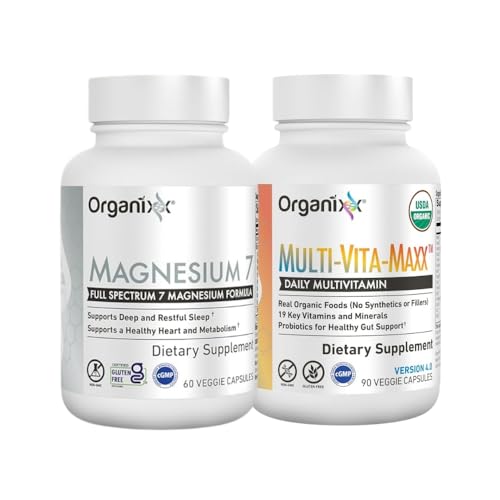 Organixx Magnesium 7 (60 Caps) & Multi-Vita-Maxx (90 Caps) Bundle, USDA Organic Multivitamin with 19 Vitamins & Minerals, Bioavailable Magnesium, Supports Energy, Vegan & Non-GMO