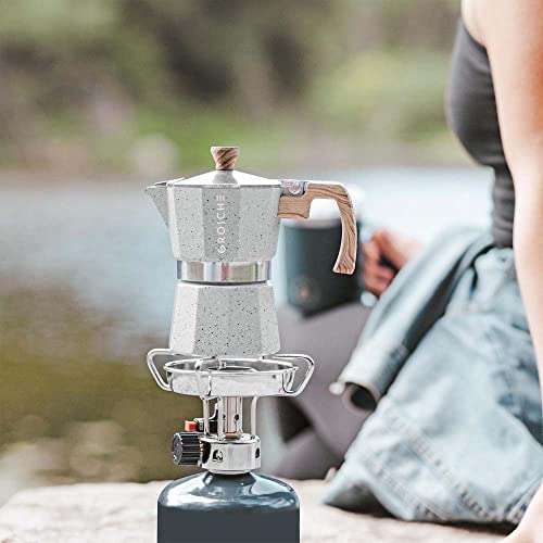 Image of GROSCHE Milano Moka pot, Stovetop Espresso maker, Greca Coffee Maker, Stovetop coffee maker and espresso maker percolator (Grey, 6 cup)