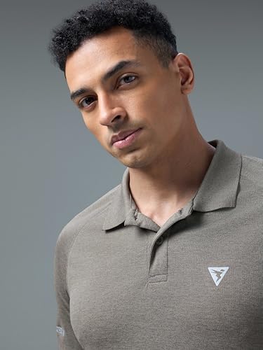 Image of TECHNOSPORT Men's 100% Polyester Slim Fit Self-Design Half Sleeve Polo T-Shirt with Double Cool, SPF50+ Properties for Gym, Workout 7 Regular Use