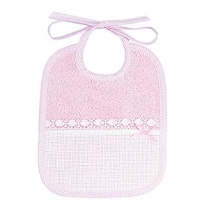 FILET Slabbetje van badstof, om te borduren, met tas van Aida-stof, roze