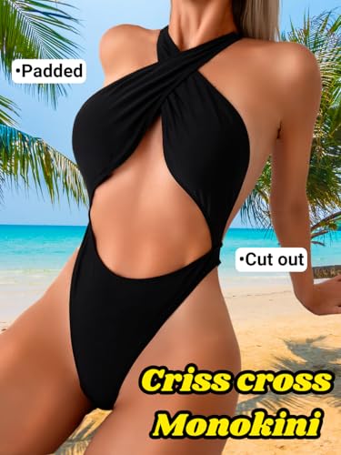 Kaei&Shi Sexy One Piece Swimsuit for Women,Cut Out Criss Cross Bathing Suit,Thong Monokini Swimsuits3