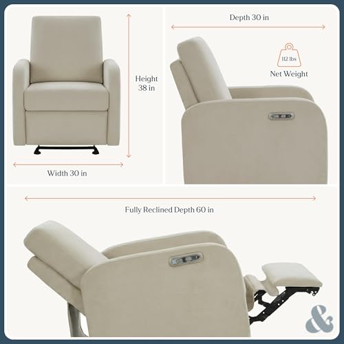 Image of Nurture& The Porto Power Glider Recliner for Nursery | Modern Glider Chair with Power Recline | Built - in USB Charging Port | Space-Saving Design for Small Nurseries and Shared Spaces, Ivory
