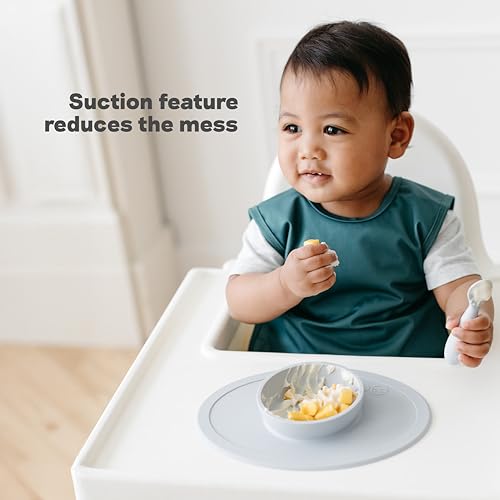 image for ezpz Tiny Bowl (Blue) - Silicone Suction Placemat + Bowl for Infants -
