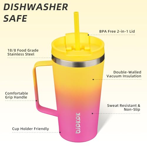 Image of BJPKPK 18oz Insulated Tumbler with Handle, Lid & Straw, Stainless Steel