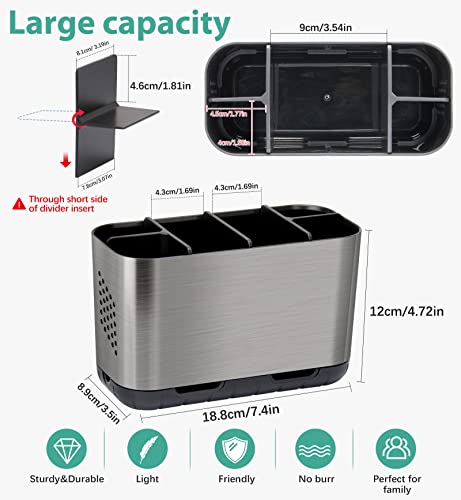 Boperzi Toothbrush And Toothpaste Holder Brushed Nickel Drainage For Bathroom Vanity, Large Electric Toothbrush Storage Caddy Anti-Slip Rustic With Adjustable Dividers For Family, Kids #TOP4