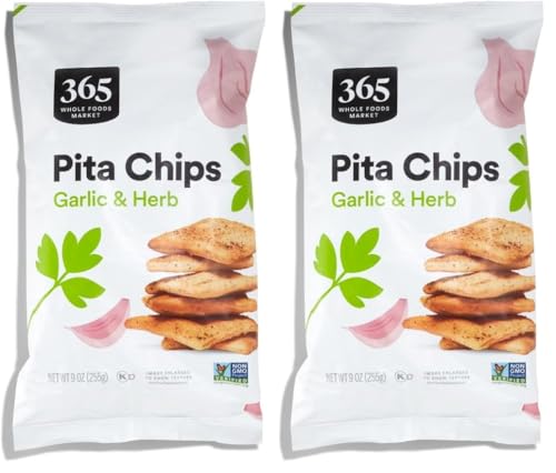 Image of 365 by Whole Foods Market, Garlic Herb Pita Chips, 9 Ounce (Pack of 2)