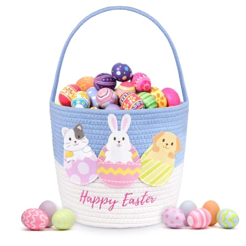 Image of Woven Easter Baskets for Kids,Easter Gifts for Boys and Girls, Bunny Basket with Rabbit Felt Applique,Toy Storage Container Organization for Egg Hunts