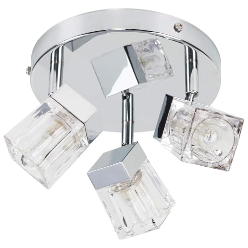 MiniSun Plafonnier ou Applique Moderne. 'Glaçon' IP44 Salle De Bains Douche SDE à Diriger Chrome Poli et Verrerie Massif Transparente