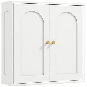 HOMCOM Armario de Baño de Pared Mueble de Baño Colgar con Estantes 2 Puertas con Diseño de Arco Tiradores Dorados 60x20x60 cm Blanco
