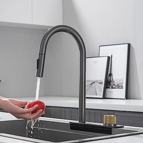 Mélangeur bec cascade pour évier de cuisine avec col de cygne extractible et rotatif