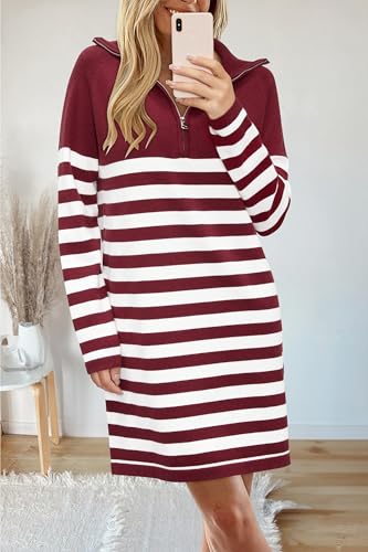 Newshows Women's Winter Sweater Dress 2025 Striped Long Sleeve Lapel Collar Chunky Knit Slouchy Oversized Fall Sweaters2
