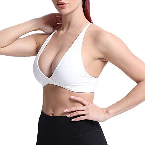 Aoxjox Women's Workout Sports Bras Fitness Backless Padded Sienna Low Impact Bra Yoga Crop Tank Top (White, Medium) - Image 3