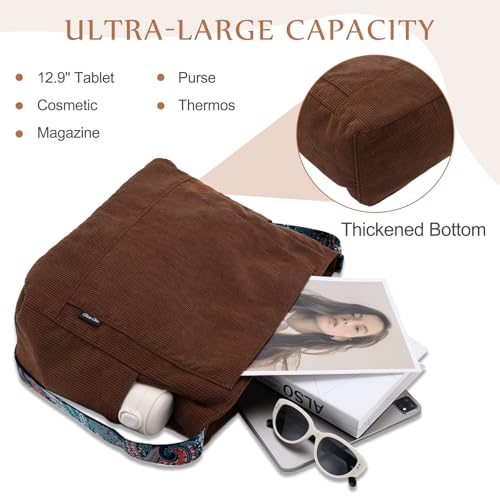 Image of Chase Chic Corduroy Tote Bag for Women, Large Messenger Bag Crossbody Hobo Bag Convertible Shoulder Handbag for Work