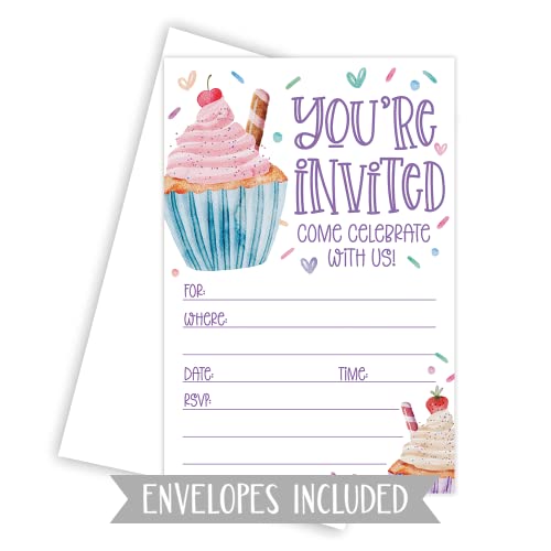 Cupcake Invitations Birthday (20 Count With Envelopes) - Watercolor Cupcakes And Sprinkles Party Invites #TOP1