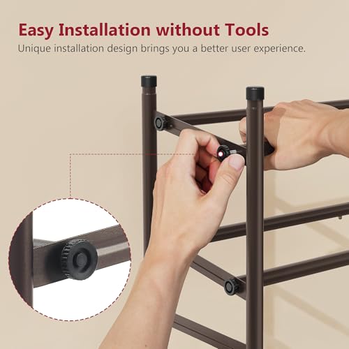 Image of Tajsoon 3 Tier Expandable Shoe Rack for Closet, 28 inch-41 inchAdjustable & Stackable Shoe Shelf Storage, Metal Shoe Rack Organizer for Front Door Entrance, Closet, Garage, Entryway, Bronze