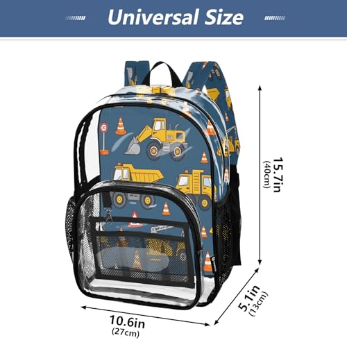 Clear Backpack for School Yellow Truck Tractor Pattern Transparent Bookbag for Girls See Through PVC Boy Backpacks4
