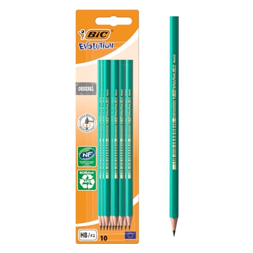 BIC Evolution Ecolutions, Matita In Grafite, Per Scrivere A Scuola E In Ufficio, Mina HB Resistente, Confezione da 10