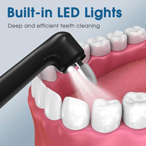 Image of Electric Teeth Whitening Tools Plaque Tartar Polishing Cleaning Kit with LED Light 5 Speed Modes with 5 Replacement Brush Heads (Black)
