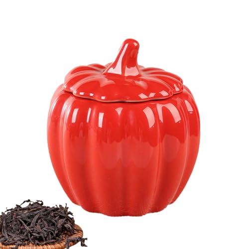 Cileznw カボチャのフードジャー、カボチャの形のキャニスター - セラミックカボチャキャニスター密閉ティーポットキャニスター,300ml キッチンキャニスター保存瓶、紅茶、コーヒー、コーヒー豆用スパイスの密閉性