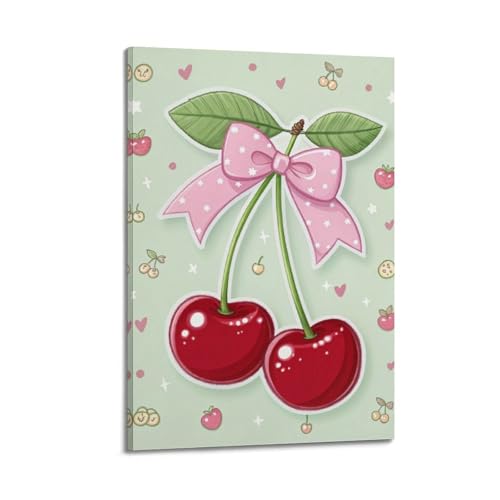 Toile de cerises avec nœud JIDUHON cadre 20x30cm pour décoration murale