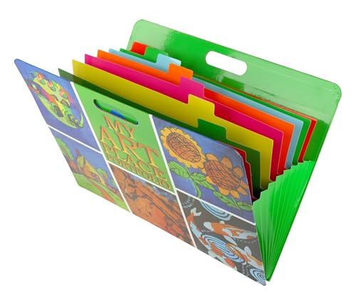 HearthSong My Art Place Expandable Color-Tabbed Portable Art Storage Portfolio with Decorative Frame 19 x 15